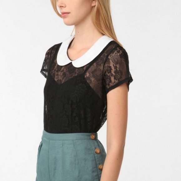 Urban Outfitters Pins and Needles Contrast Collar Lace Tee (size S) - Picture 1 of 10